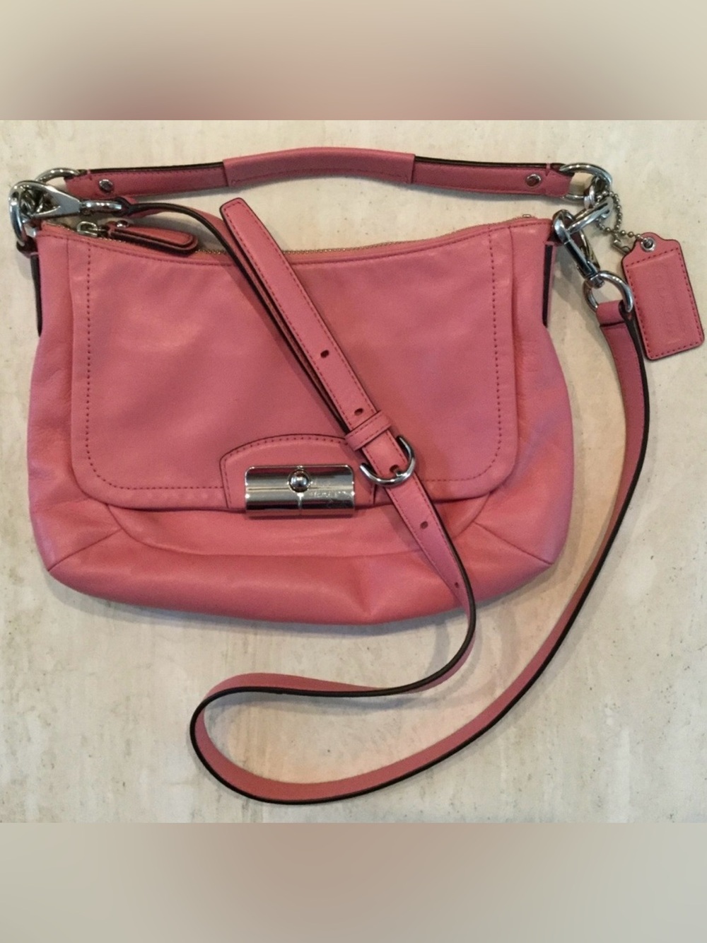 Coach Kristin Leather Crossbody Hobo Bag Authentic Shoulder Handbag Pink